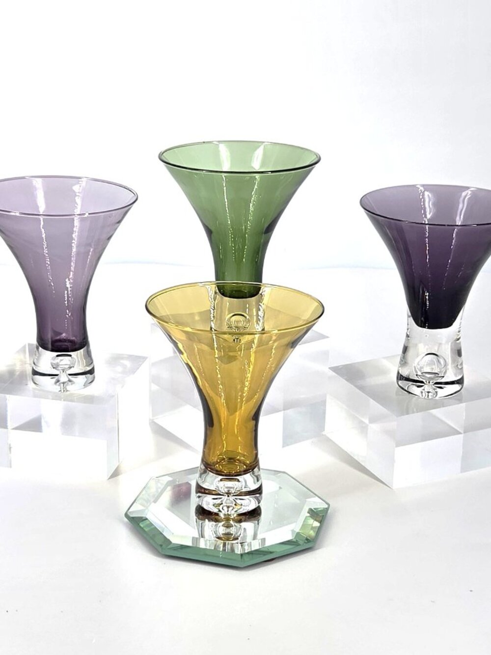 Artland VTG Set 4 Jewel Tone Mini Bubble Martini Glasses/Barware Bubble Base